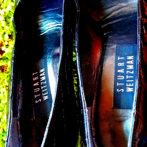 STUART WEITZMAN Crocodile Black Patent Leather Silver Buckle Pump Heels Shoes 8N - Picture 5 of 12